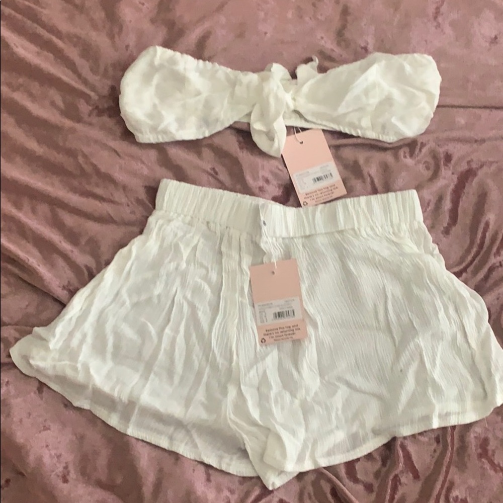 Misguided Cheesecloth Bardot swim set